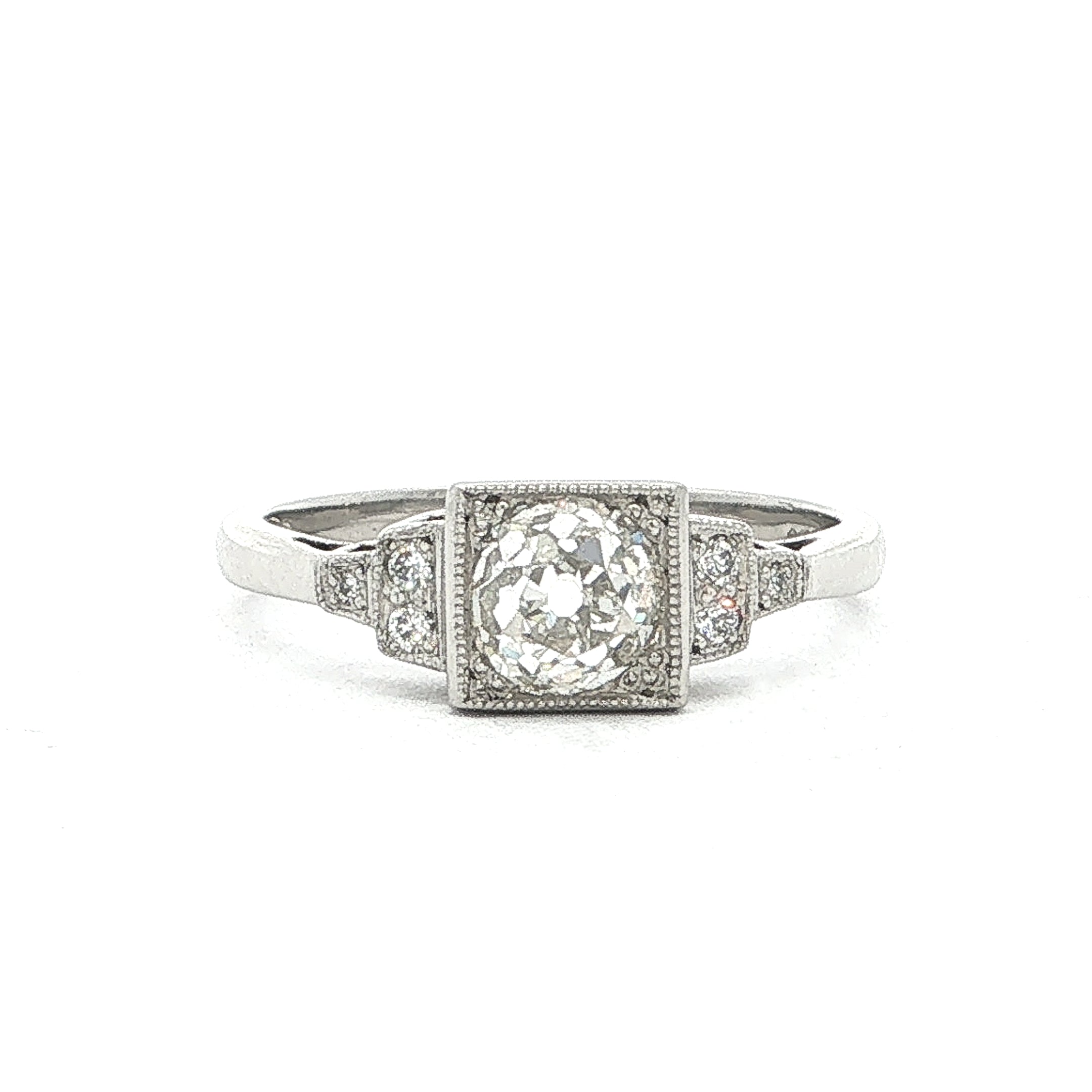 Vintage Platinum Box Set Natural Diamond Solitaire Ring
