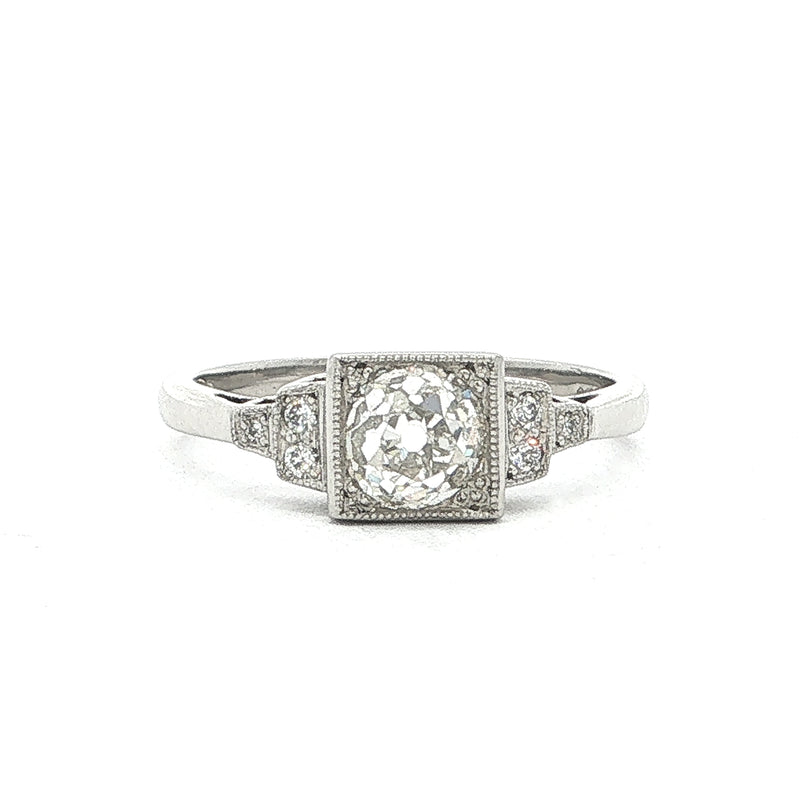 Vintage Platinum Box Set Natural Diamond Solitaire Ring