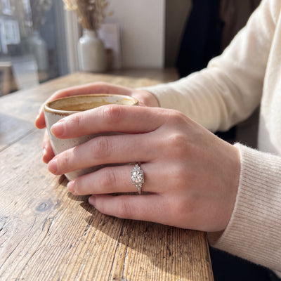 Vintage Platinum Box Set Natural Diamond Solitaire Ring