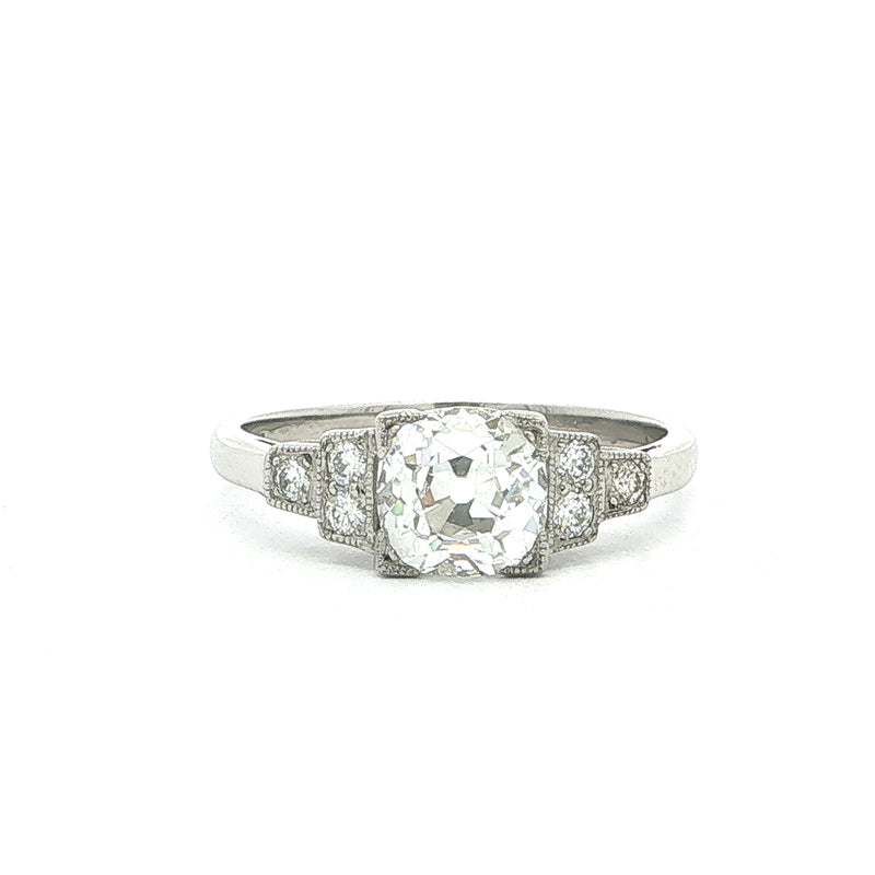 Vintage GIA Certified Art Deco Style Natural Diamond Engagement Ring in Platinum