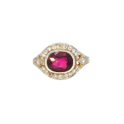Vintage Natural Ruby and Diamond Dress Ring in 18ct Yellow Gold