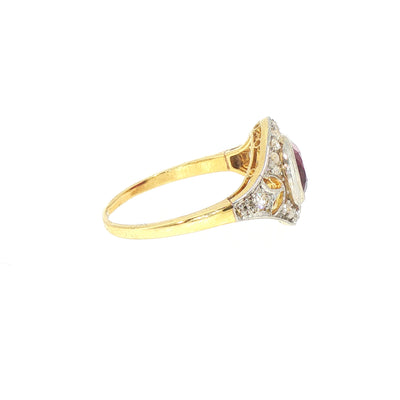 Vintage Natural Ruby and Diamond Dress Ring in 18ct Yellow Gold