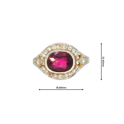 Vintage Natural Ruby and Diamond Dress Ring in 18ct Yellow Gold