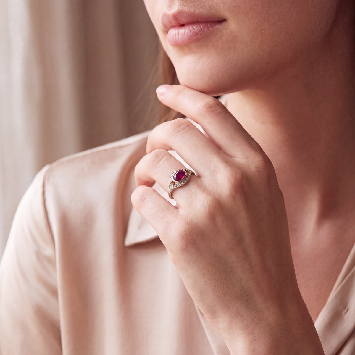 Vintage Natural Ruby and Diamond Dress Ring in 18ct Yellow Gold