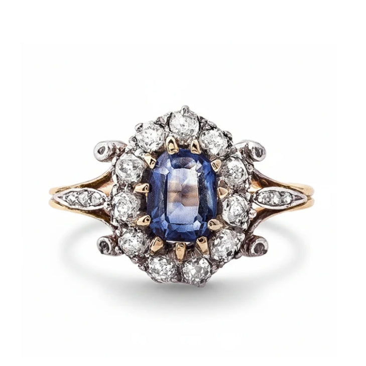 Sapphire 18ct Gold Antique Oval Cluster Ring