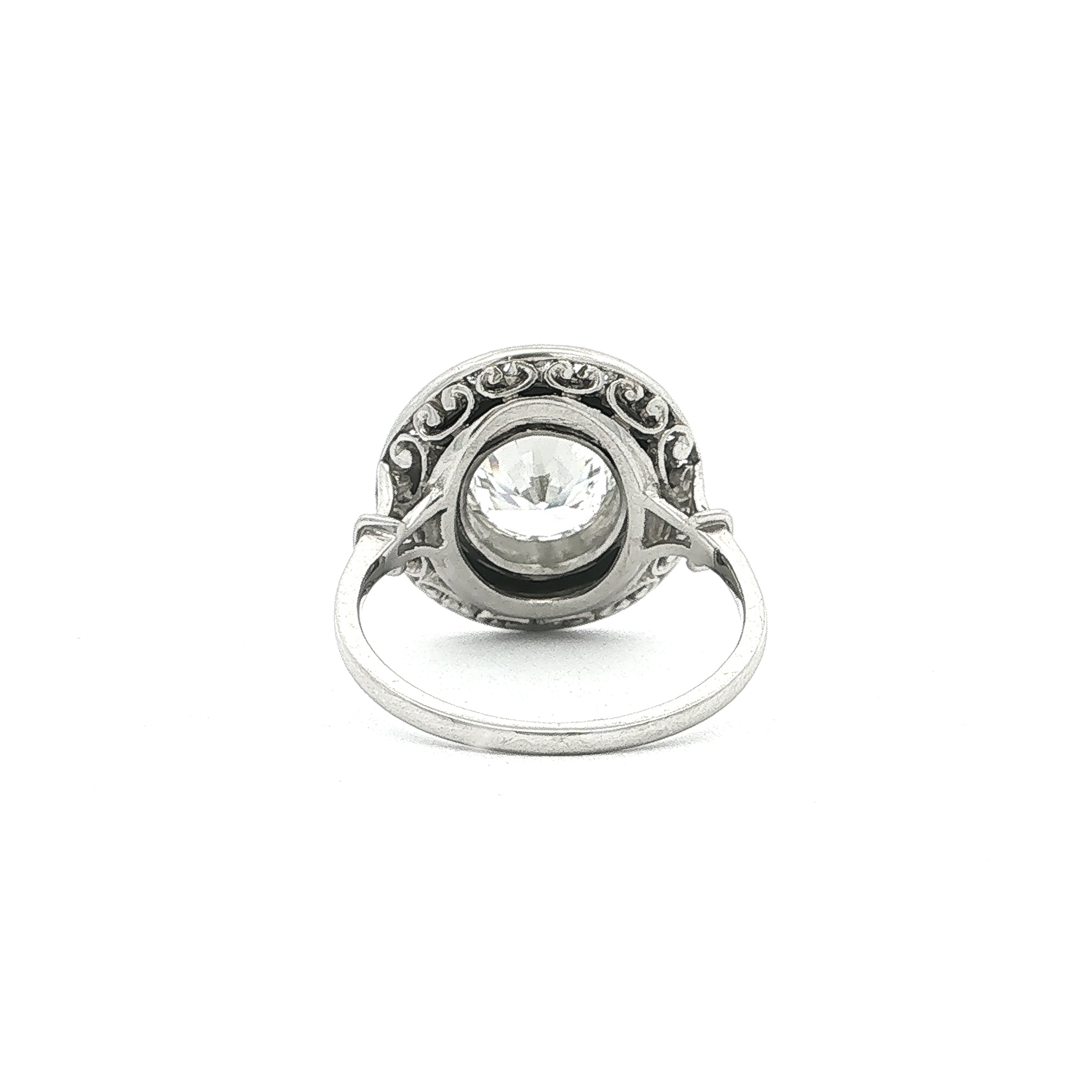 Vintage Natural Round Cut Diamond & Halo with Onyx Target Ring in Platinum