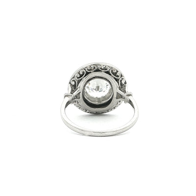 Vintage Natural Round Cut Diamond & Halo with Onyx Target Ring in Platinum