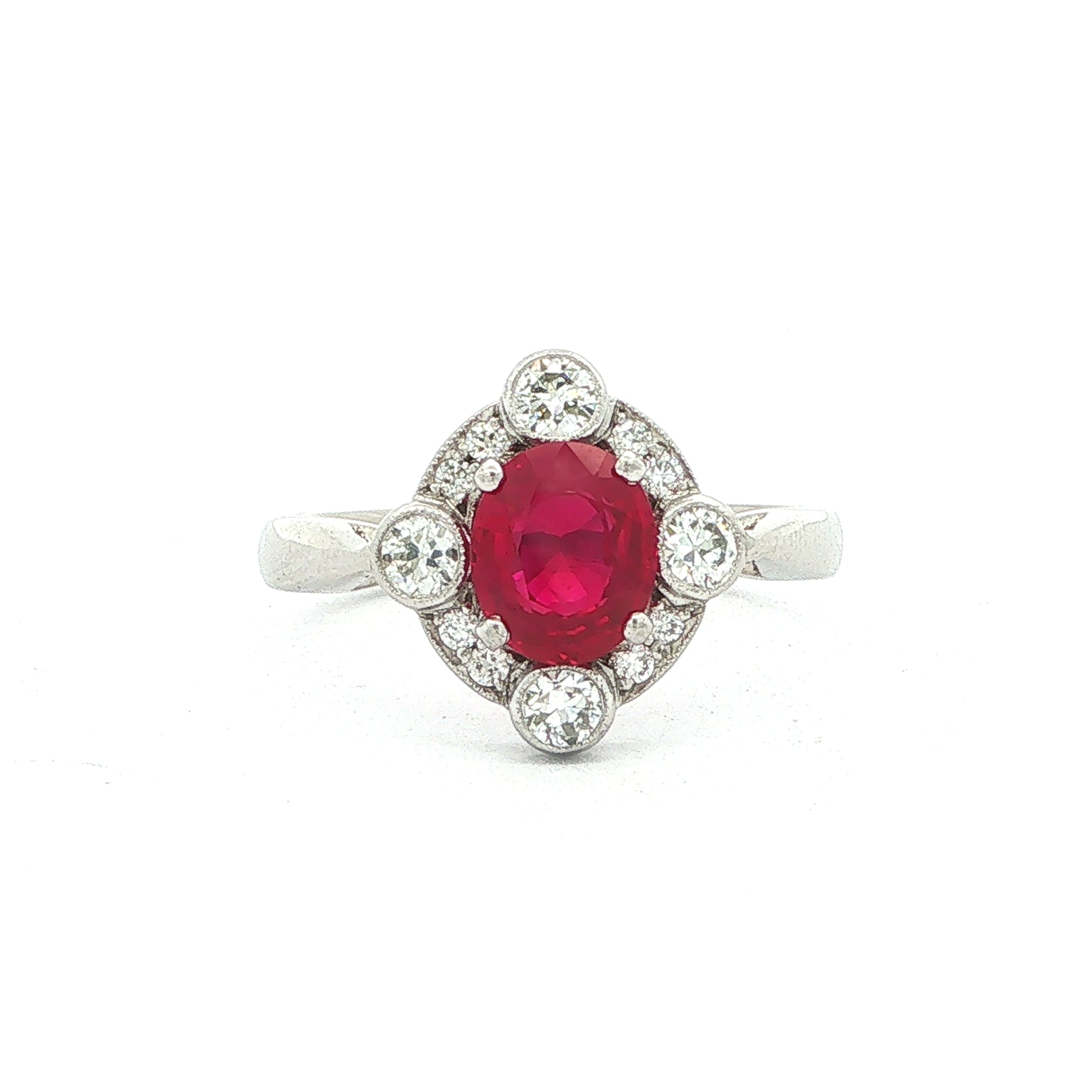 Platinum 1.28ct Ruby and 0.45ct Natural Diamond Multi-Stone Ring