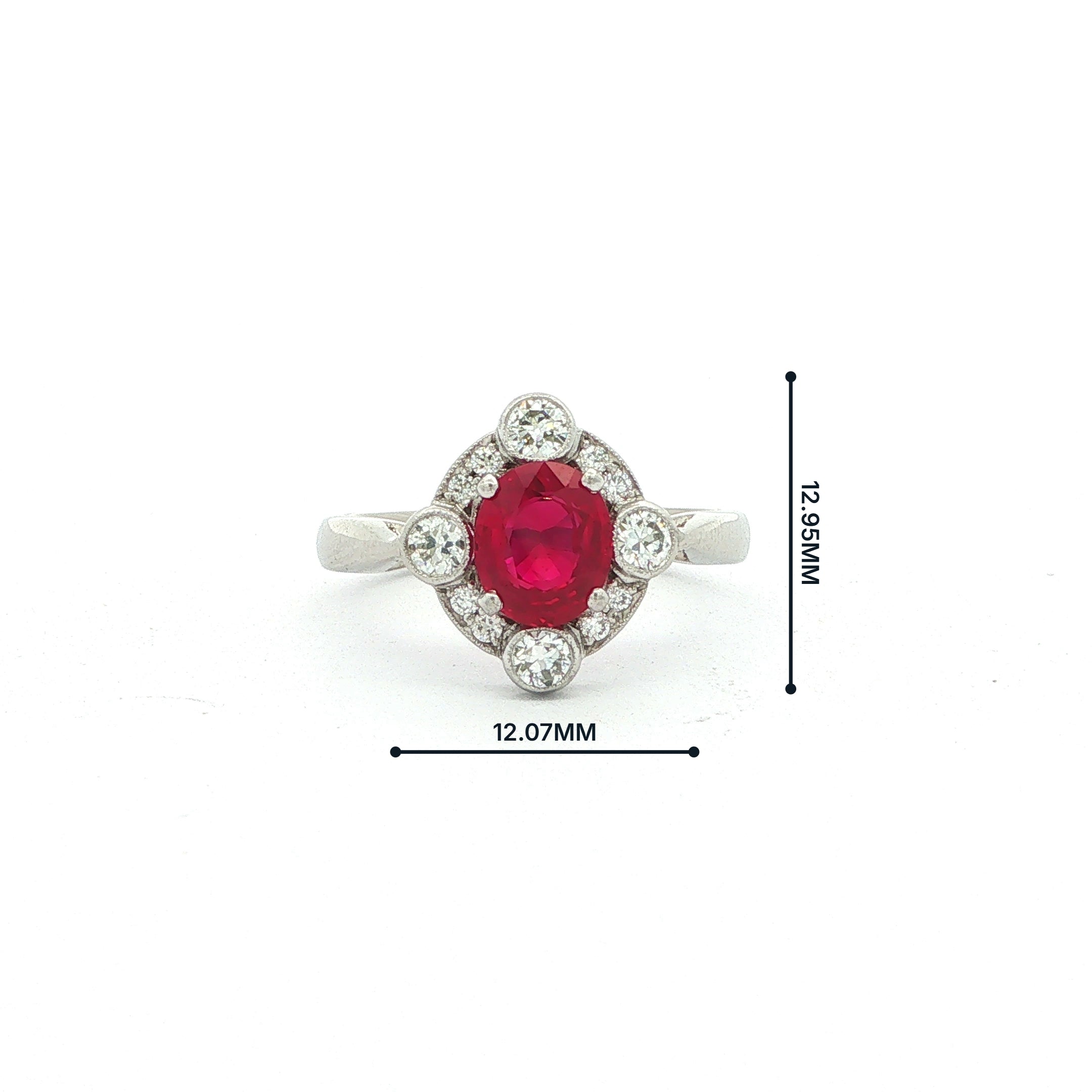 Platinum 1.28ct Ruby and 0.45ct Natural Diamond Multi-Stone Ring