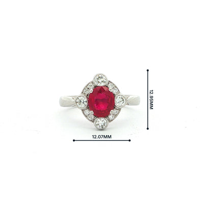 Platinum 1.28ct Ruby and 0.45ct Natural Diamond Multi-Stone Ring