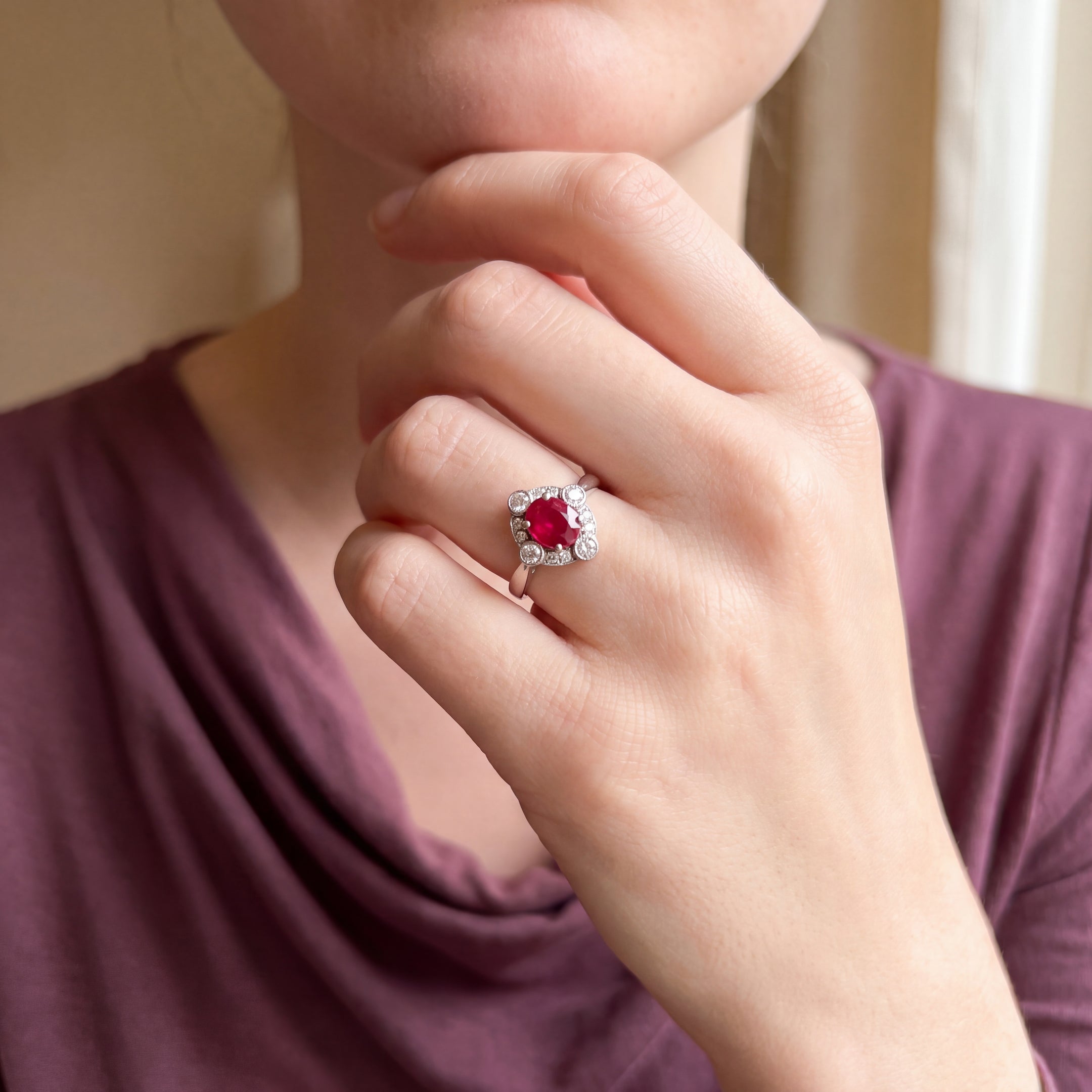 Platinum 1.28ct Ruby and 0.45ct Natural Diamond Multi-Stone Ring
