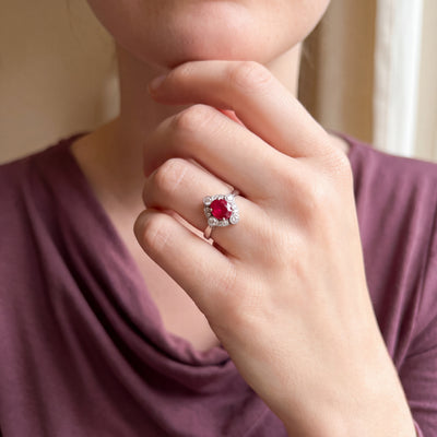 Platinum 1.28ct Ruby and 0.45ct Natural Diamond Multi-Stone Ring