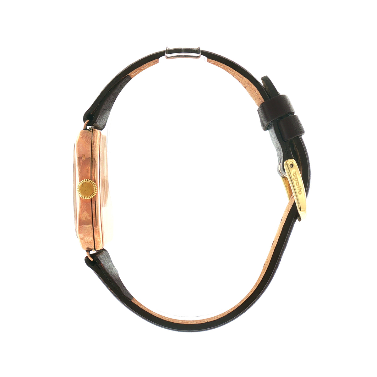 Vintage Gents 1943 Art Deco Watch on Brown Leather Strap in 9ct Rose Gold