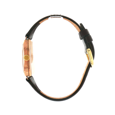 Vintage Gents 1943 Art Deco Watch on Brown Leather Strap in 9ct Rose Gold