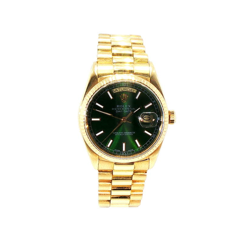 1987 Gents Rolex Day-Date Watch with Green Dial in 18ct Yellow Gold