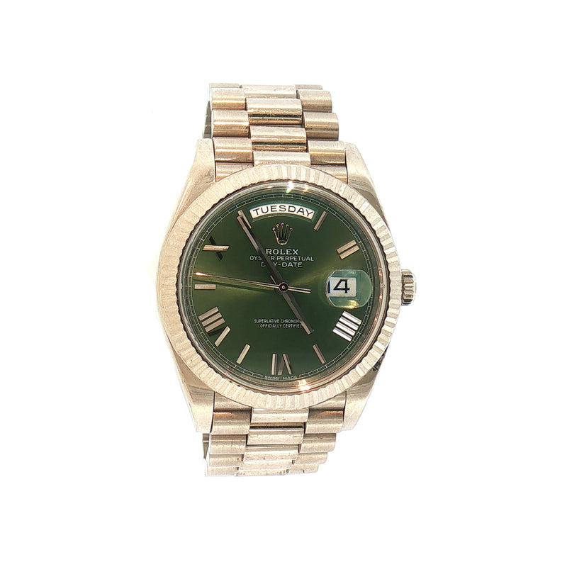 Gents 18ct White Gold Rolex Day Date with Forest Green Dial