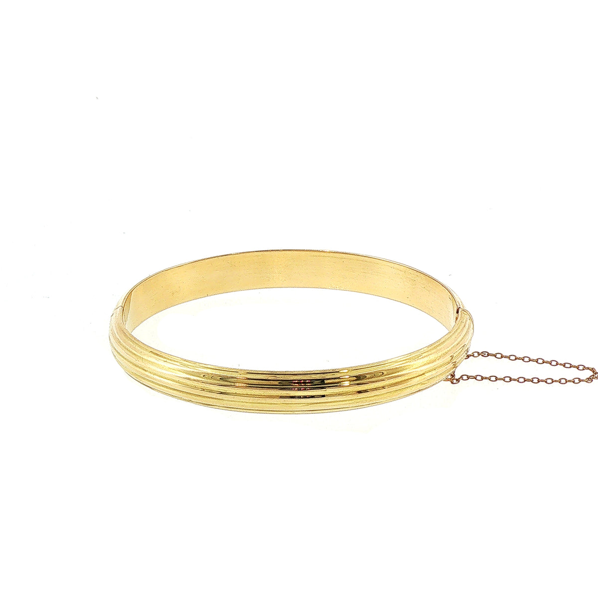Vintage Ribbed Bangle with Safety Chain in 18ct Yellow Gold