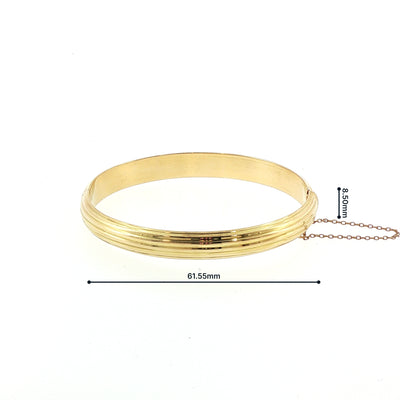 Vintage Ribbed Bangle with Safety Chain in 18ct Yellow Gold