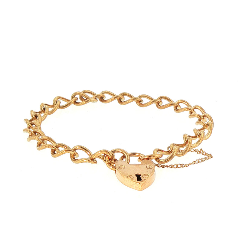 Ladies Oval Link Bracelet with Heart Padlock Weighing 14g in 9ct Yellow Gold