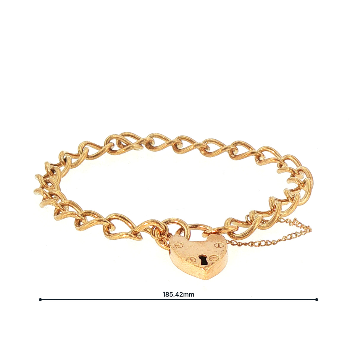 Ladies Oval Link Bracelet with Heart Padlock Weighing 14g in 9ct Yellow Gold