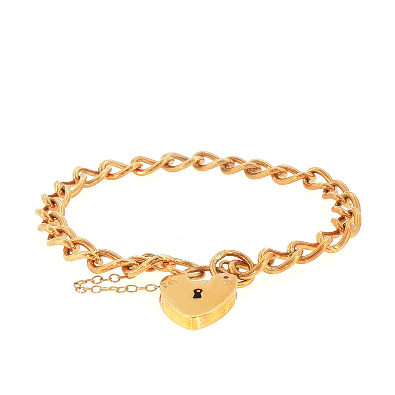 13.1g Ladies Open Curb Link Bracelet & Heart Padlock in 9ct Yellow Gold