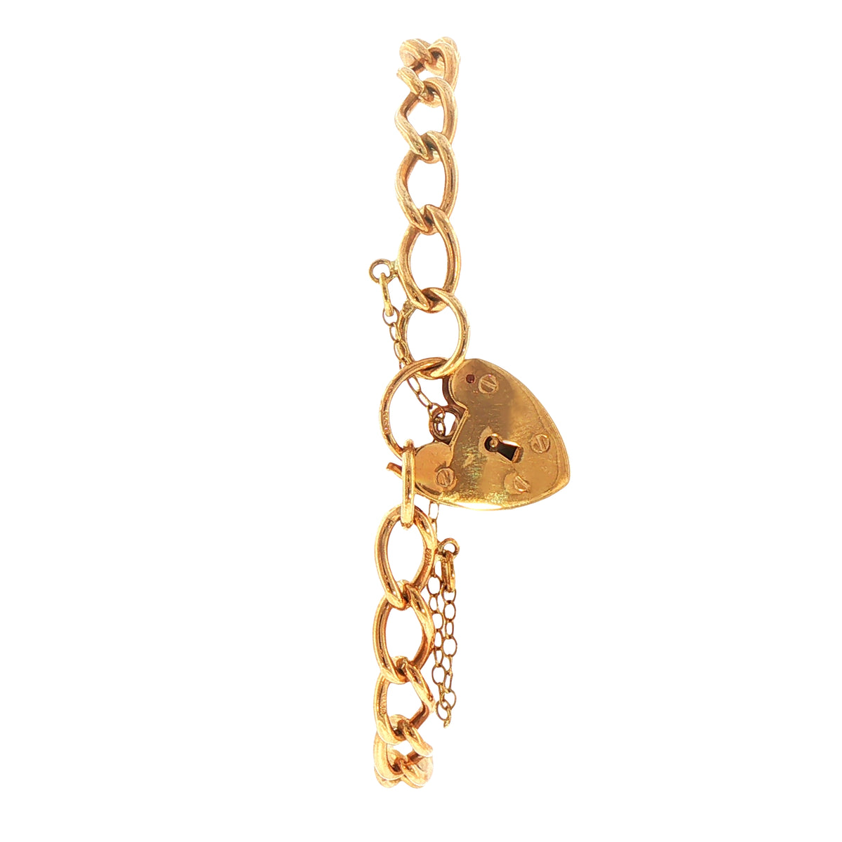 13.1g Ladies Open Curb Link Bracelet & Heart Padlock in 9ct Yellow Gold