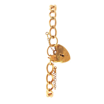13.1g Ladies Open Curb Link Bracelet & Heart Padlock in 9ct Yellow Gold
