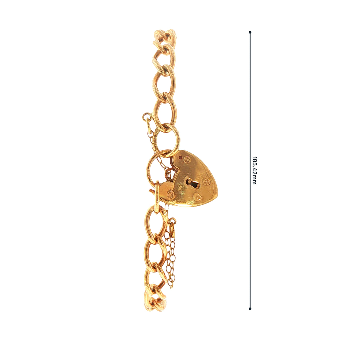 13.1g Ladies Open Curb Link Bracelet & Heart Padlock in 9ct Yellow Gold