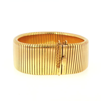 Ladies French Cuff Style With Safety Chain Bracelet in 18ct Yellow Gold Weighing 83 Grams
