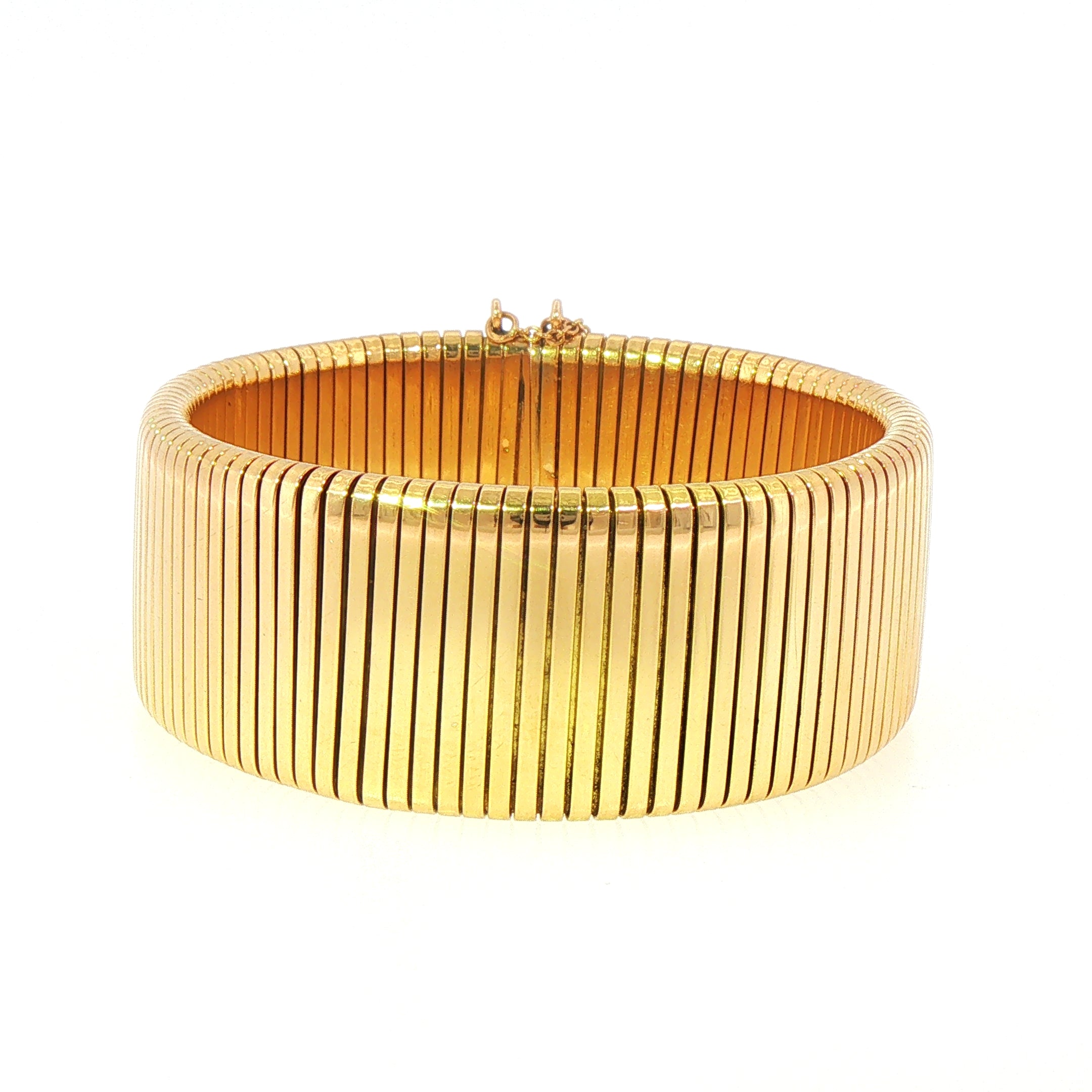 Ladies French Cuff Style With Safety Chain Bracelet in 18ct Yellow Gold Weighing 83 Grams