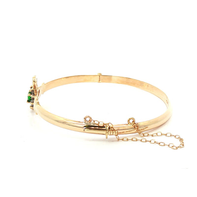 Emerald & Cubic Zirconia Claddagh Bangle 10ct Gold