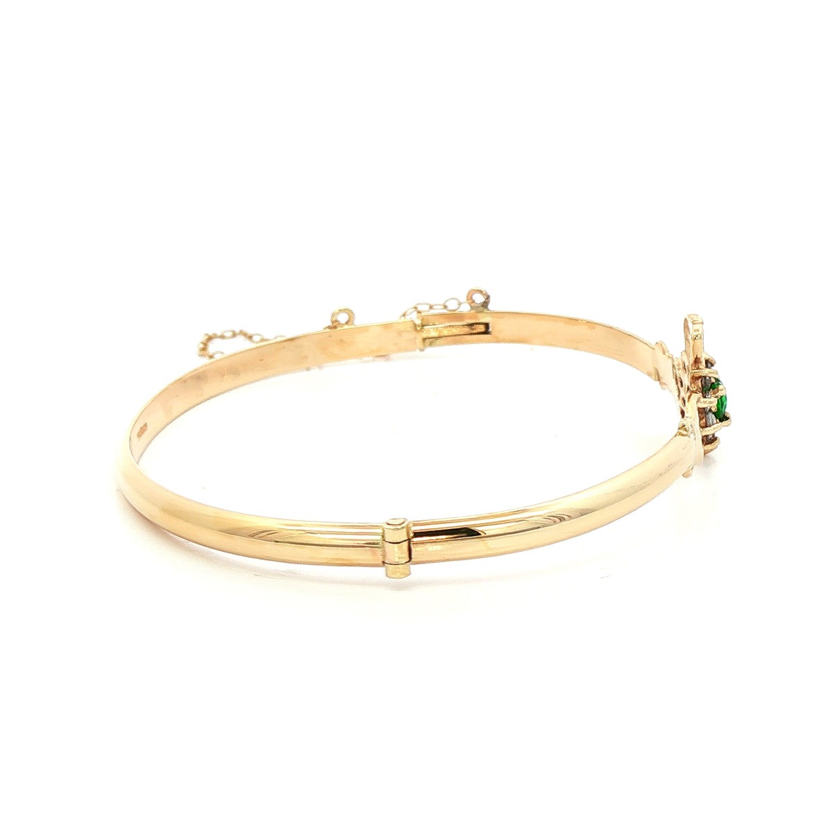 Emerald & Cubic Zirconia Claddagh Bangle 10ct Gold
