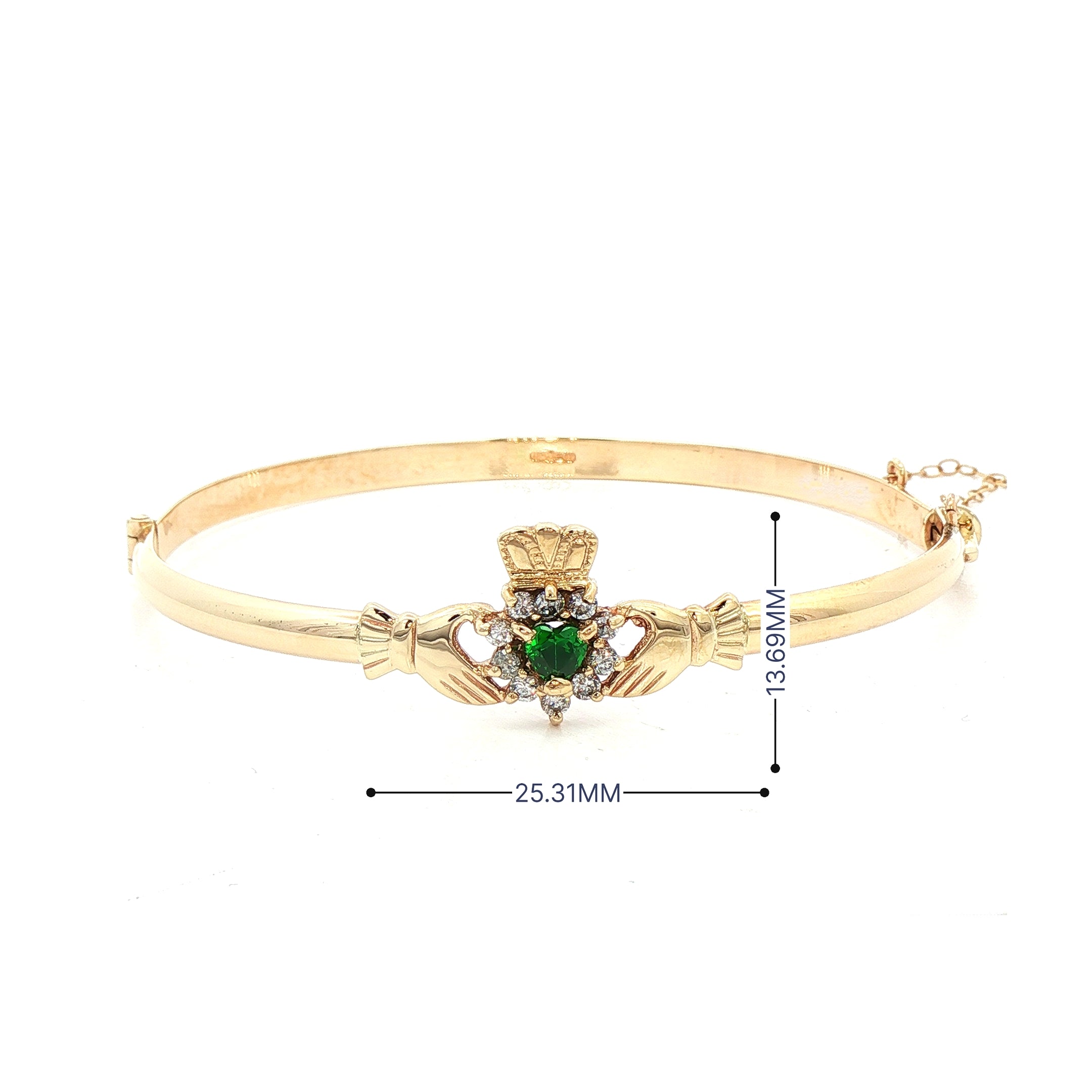 Emerald & Cubic Zirconia Claddagh Bangle 10ct Gold