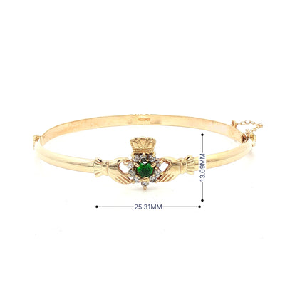 Emerald & Cubic Zirconia Claddagh Bangle 10ct Gold