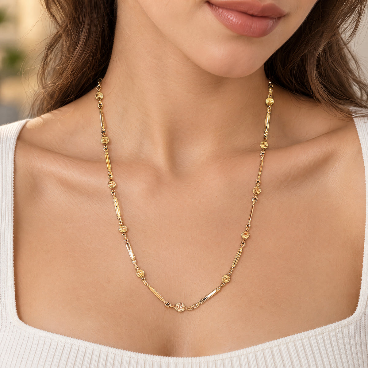 Vintage Bar and Bead Chain in 9ct Rose Gold