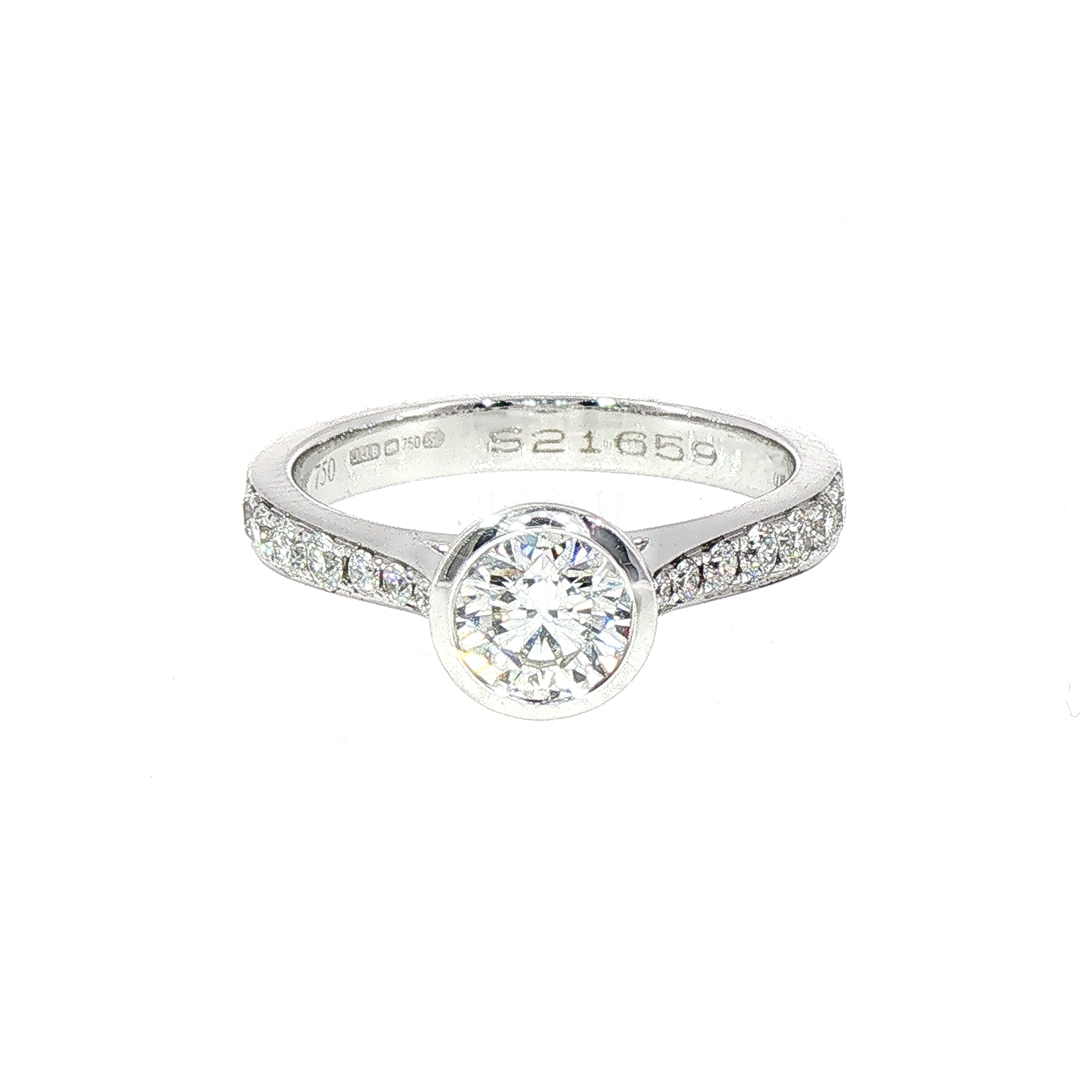 0.80ct H si1 Round Cut Natural Diamond Solitaire With Diamond Shoulders Set In 18ct White Gold