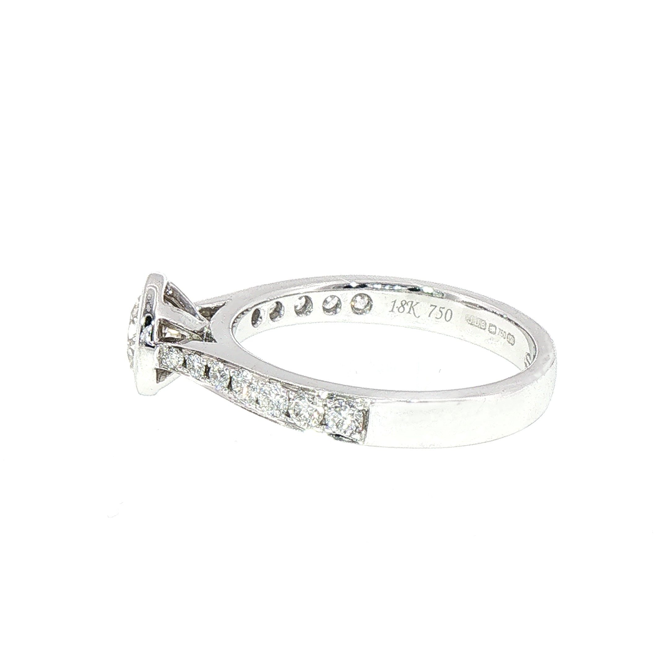 0.80ct H si1 Round Cut Natural Diamond Solitaire With Diamond Shoulders Set In 18ct White Gold