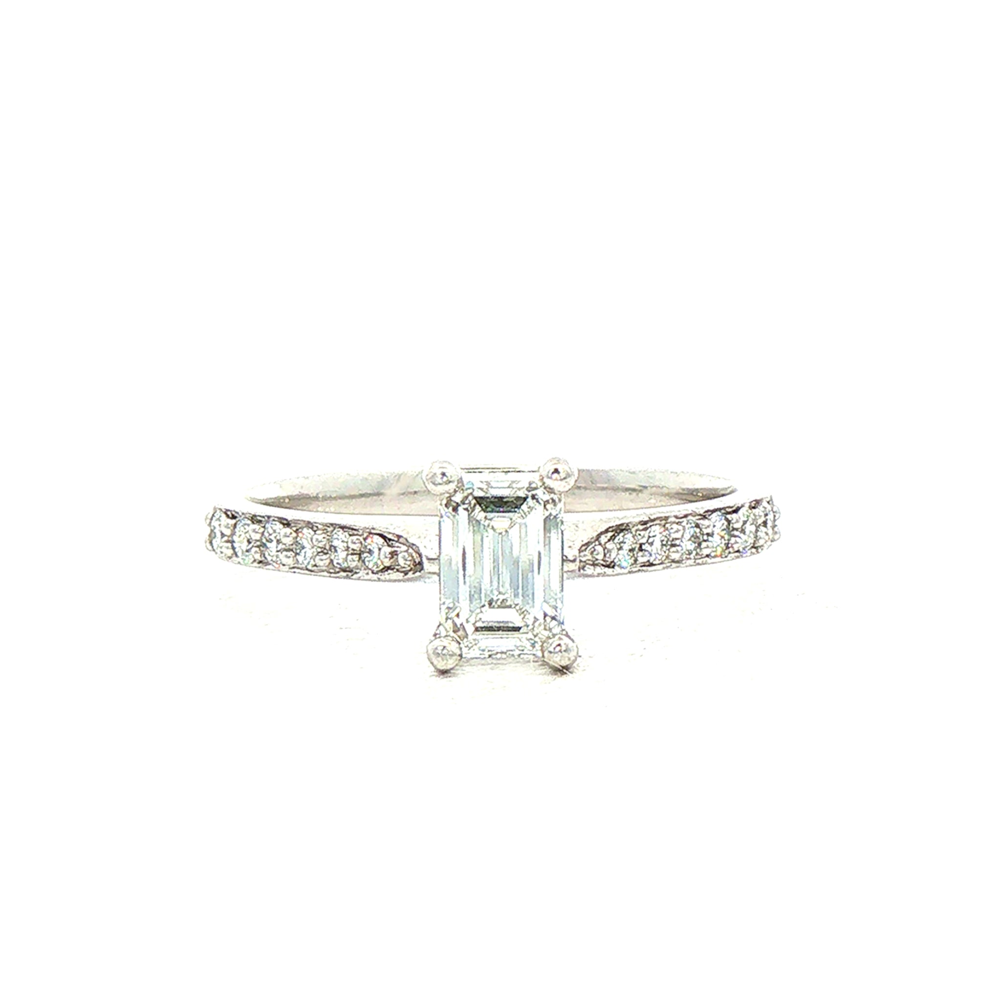 C0.68ct S0.14ct E vvs2 Natural Diamond Emerald Cut Solitaire With Diamond Shoulders Set In Platinum
