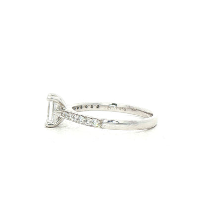 C0.68ct S0.14ct E vvs2 Natural Diamond Emerald Cut Solitaire With Diamond Shoulders Set In Platinum