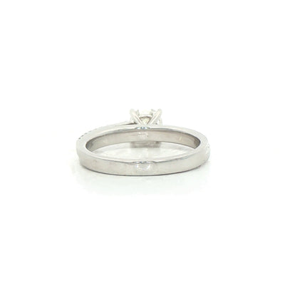 C0.61ct S0.14ct  F vs1 Natural Diamond Solitaire Off Set Diamond Shoulders in 18ct White Gold