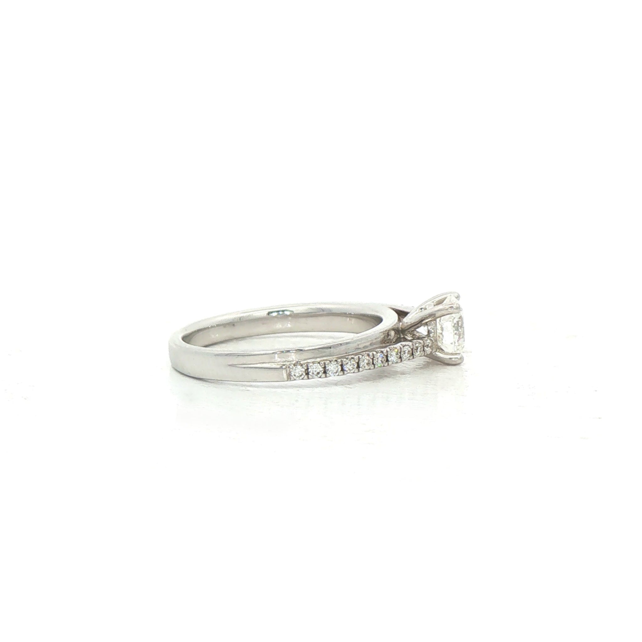 C0.61ct S0.14ct  F vs1 Natural Diamond Solitaire Off Set Diamond Shoulders in 18ct White Gold