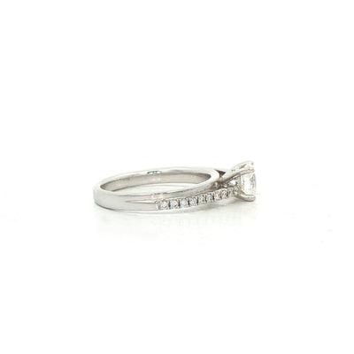 C0.61ct S0.14ct  F vs1 Natural Diamond Solitaire Off Set Diamond Shoulders in 18ct White Gold