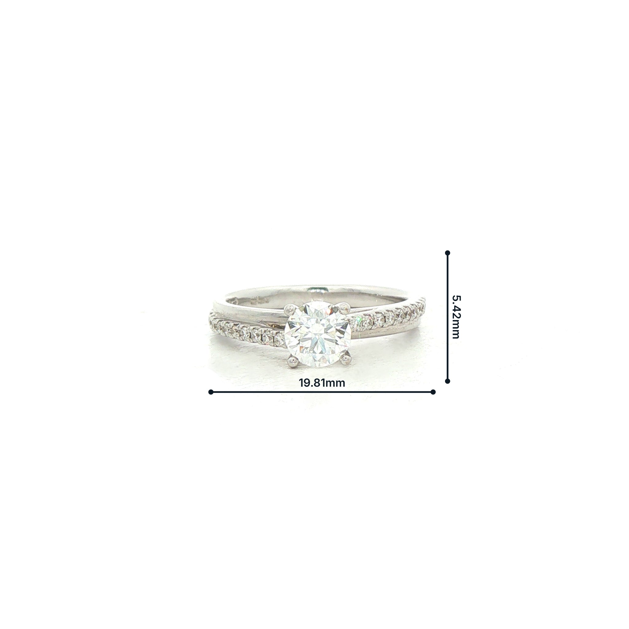 C0.61ct S0.14ct  F vs1 Natural Diamond Solitaire Off Set Diamond Shoulders in 18ct White Gold