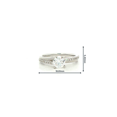 C0.61ct S0.14ct  F vs1 Natural Diamond Solitaire Off Set Diamond Shoulders in 18ct White Gold