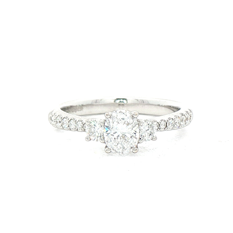 C0.50ct S0.30ct Natural Diamond Oval And Round Brilliant Three Stone Set In 18ct White Gold