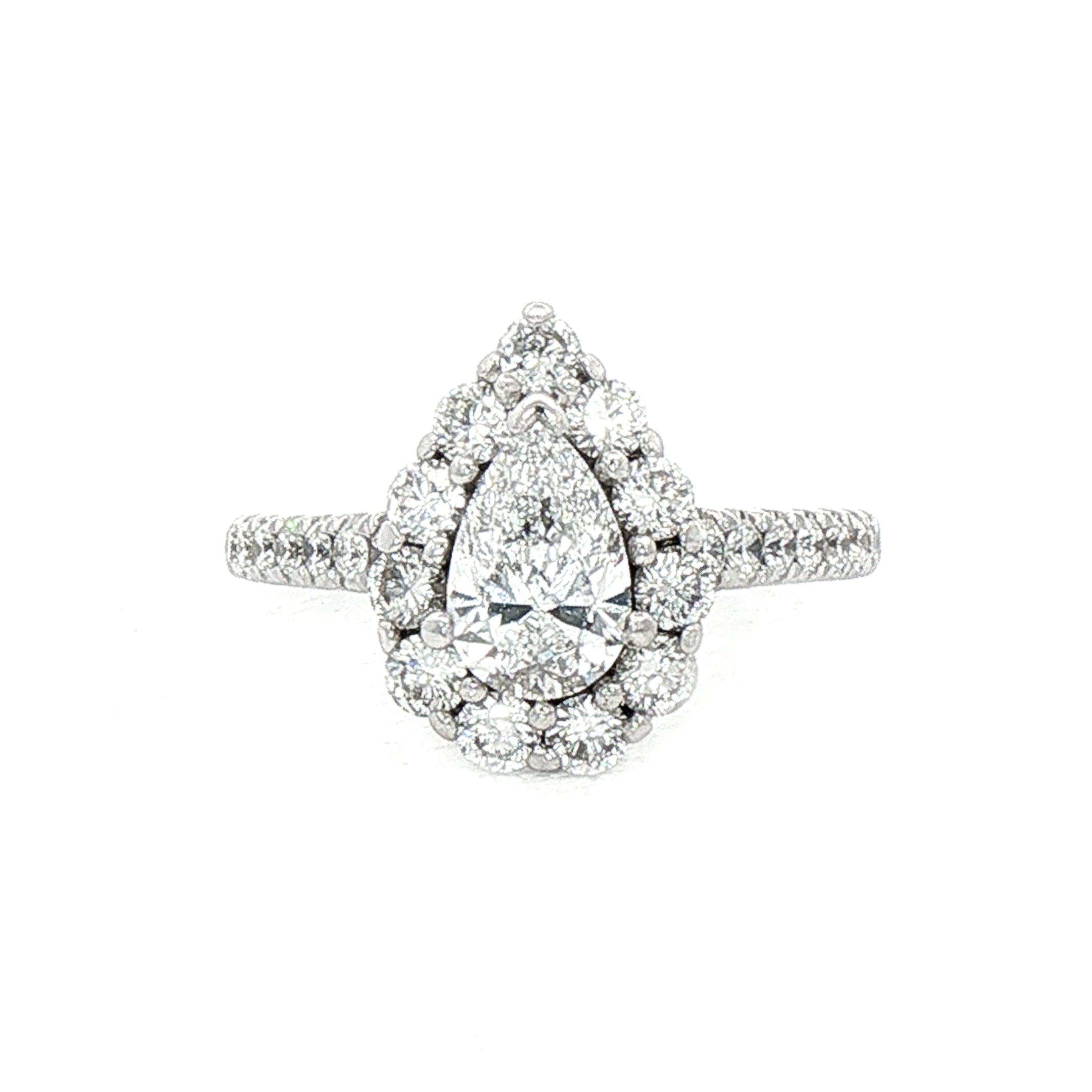 0.70ct D SI1 Natural Diamond Pear Cluster Halo with 0.80ct Diamond Shoulders Set In 18ct White Gold