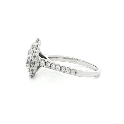 0.70ct D SI1 Natural Diamond Pear Cluster Halo with 0.80ct Diamond Shoulders Set In 18ct White Gold
