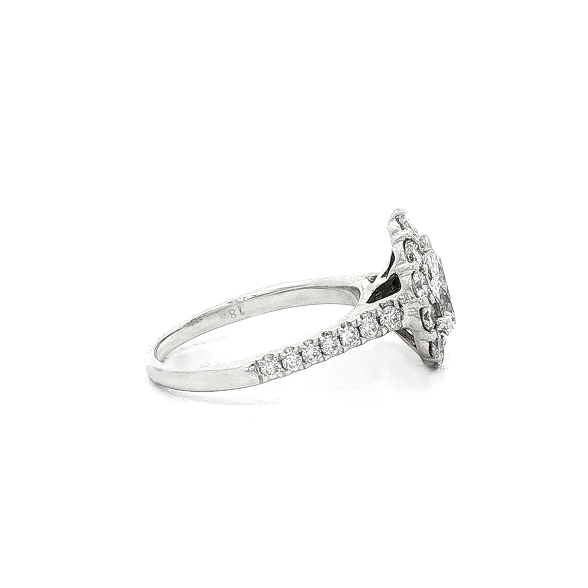 0.70ct D SI1 Natural Diamond Pear Cluster Halo with 0.80ct Diamond Shoulders Set In 18ct White Gold
