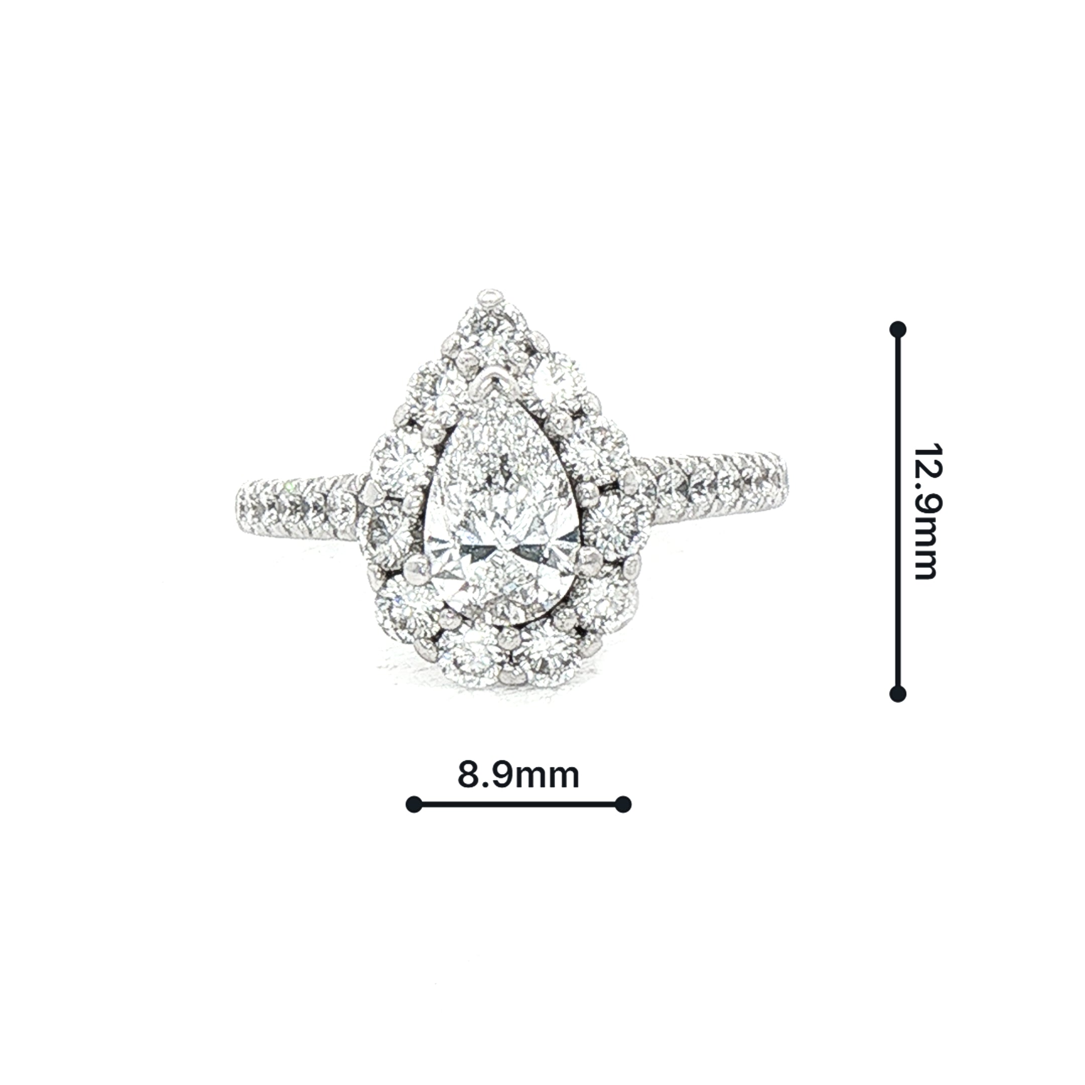 0.70ct D SI1 Natural Diamond Pear Cluster Halo with 0.80ct Diamond Shoulders Set In 18ct White Gold