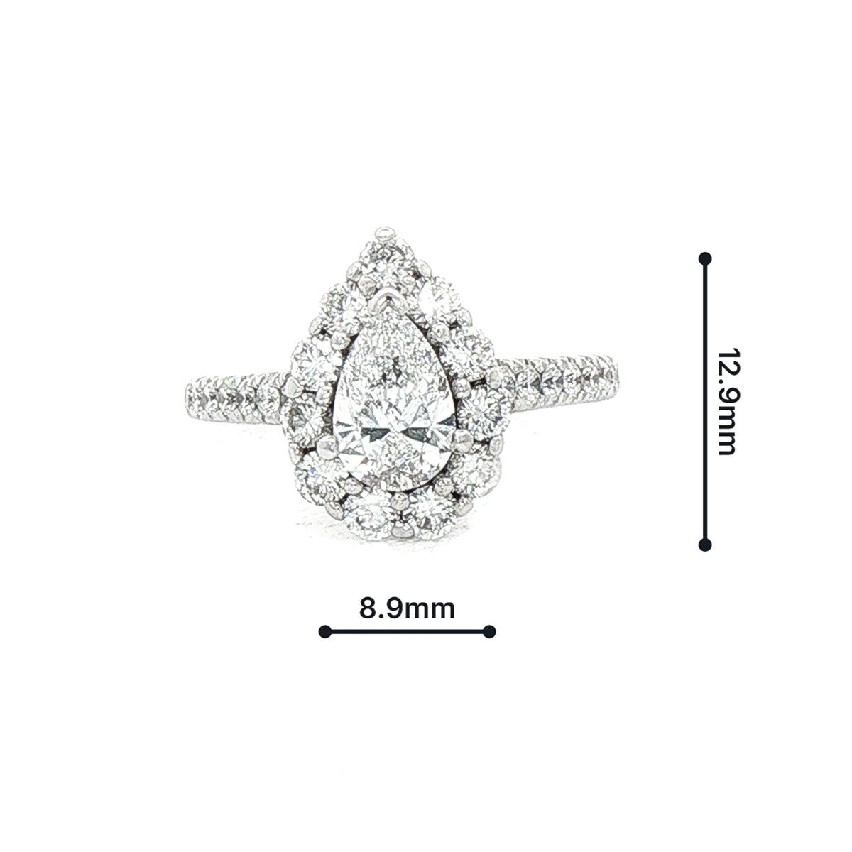 0.70ct D SI1 Natural Diamond Pear Cluster Halo with 0.80ct Diamond Shoulders Set In 18ct White Gold